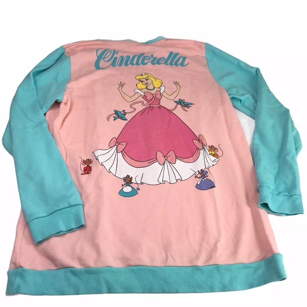 DISNEY Cinderella Sweatshirt Shirt Pink Blue Women's Large Cakeworthy
